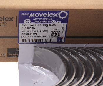 Вкладыши КАМАЗ дв.CUMMINS ISBe,ISDe шатунные верхние d=0.25 комплект 12шт. MOVELEX 2